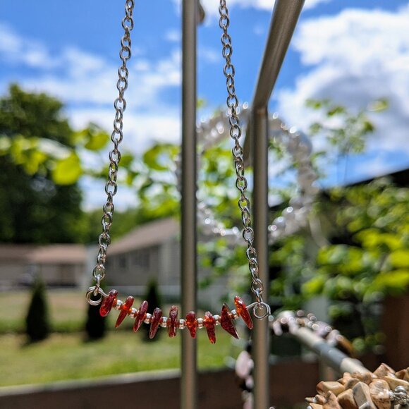 Genuine Natural Orange Amber Silver Chain Necklace - Picture 7 of 9